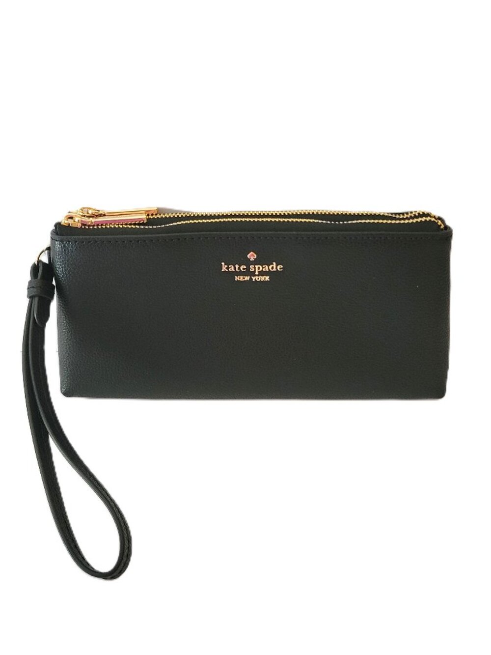 Kate Spade KO545 Wren Pebbled Leather Double Pocket Zip Wristlet Black